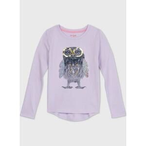 Cat & Jack Girl's Blouse Purple With Sequin Owl Long Sleeve Size Medium 7/8